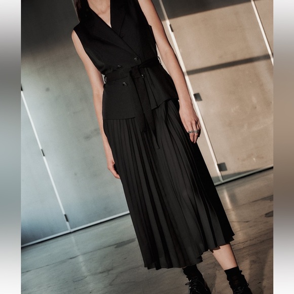 Zara Pleated Midi Dress Belted Dress size S - Picture 2 of 9